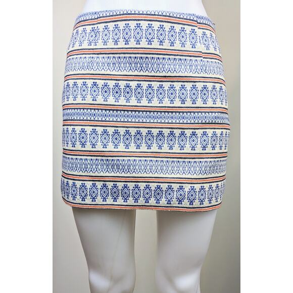 Miami Mini Skirt Small Blue Cream Orange Aztec Geometric Cotton Woven Lined - Picture 3 of 9